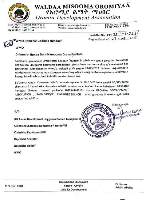 Oromia Development Association Membership, ODA Membership, WMO Membership
